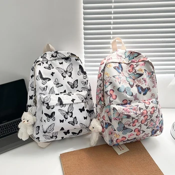 Сәнді көбелек үлгісі Корей әйелдерінің рюкзактары Мектеп кітаптарын сақтауға және саяхатты ұйымдастыруға арналған студенттік рюкзак