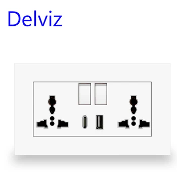 Delviz қабырға түрі C USB ұясы, 1A1C зарядтағыш порт панелі, Коммутаторды басқару Ұлыбритания стандартты қуат розеткасы, Әмбебап электр штепсельдік розетка