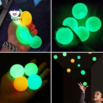 4Pcs Glow in the Dark Ceiling Balls Luminous Sticky Wall Balls Squishy Ball Fidget Toys for Kids Adults Gifts Stress Relief Toy